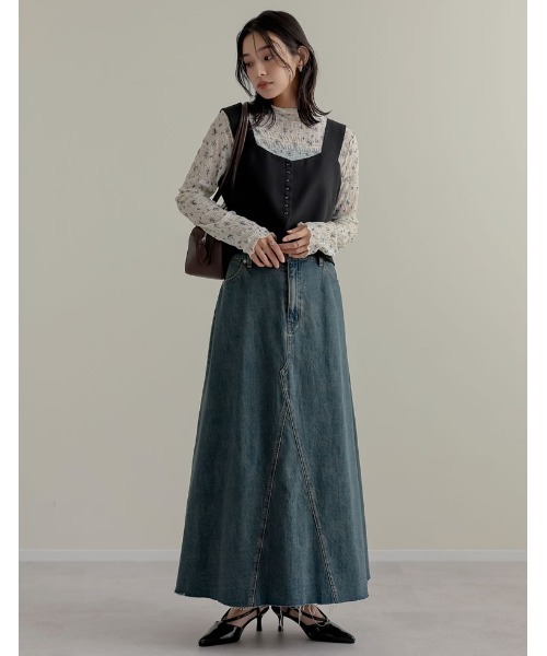 Re:EDIT（リエディ）の「[2025SS COLLECTION][低身長/高身長サイズ有]コットンデニムAライン切り替えスカート（デニムスカート・レディース・グレー/ブルー/ブルー系その他・SHORT/MEDIUM/TALL/LARGE）」の20枚目の写真