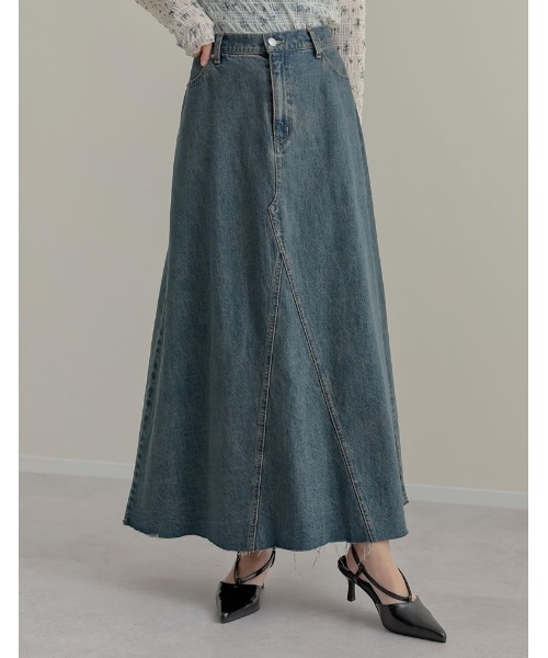 Re:EDIT（リエディ）の「[2025SS COLLECTION][低身長/高身長サイズ有]コットンデニムAライン切り替えスカート（デニムスカート・レディース・グレー/ブルー/ブルー系その他・SHORT/MEDIUM/TALL/LARGE）」の21枚目の写真