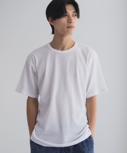 NAVY（ネイビー）の「NAVY ワッフルクルーTシャツ（Tシャツ/カットソー・メンズ・ホワイト/ネイビー系/杢グレー/カーキ/ブラック・XXL/XL/L/M/S）」の2枚目の写真