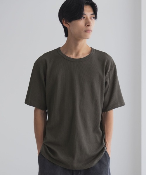 NAVY（ネイビー）の「NAVY ワッフルクルーTシャツ（Tシャツ/カットソー・メンズ・ホワイト/ネイビー系/杢グレー/カーキ/ブラック・XXL/XL/L/M/S）」の4枚目の写真