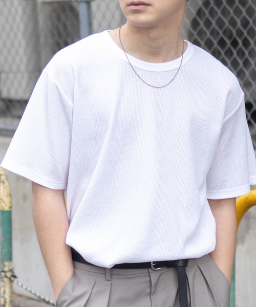 NAVY（ネイビー）の「NAVY ワッフルクルーTシャツ（Tシャツ/カットソー・メンズ・ホワイト/ネイビー系/杢グレー/カーキ/ブラック・XXL/XL/L/M/S）」の7枚目の写真