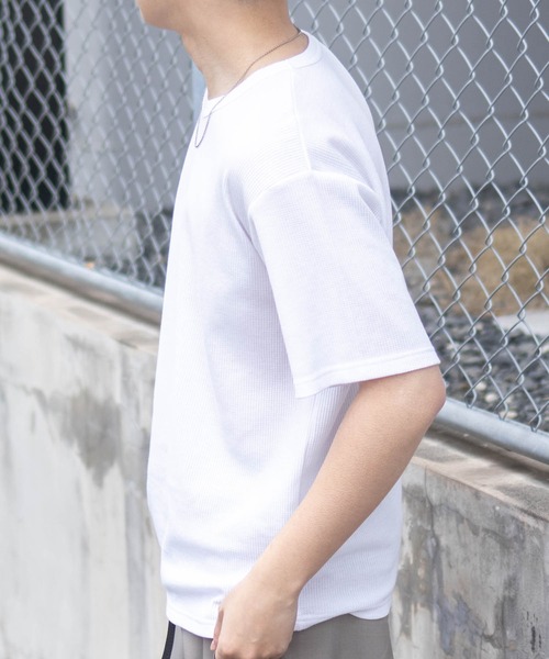NAVY（ネイビー）の「NAVY ワッフルクルーTシャツ（Tシャツ/カットソー・メンズ・ホワイト/ネイビー系/杢グレー/カーキ/ブラック・XXL/XL/L/M/S）」の9枚目の写真