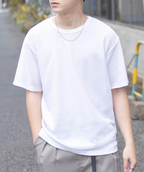 NAVY（ネイビー）の「NAVY ワッフルクルーTシャツ（Tシャツ/カットソー・メンズ・ホワイト/ネイビー系/杢グレー/カーキ/ブラック・XXL/XL/L/M/S）」の8枚目の写真