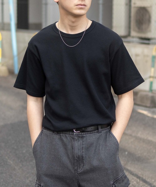 NAVY（ネイビー）の「NAVY ワッフルクルーTシャツ（Tシャツ/カットソー・メンズ・ホワイト/ネイビー系/杢グレー/カーキ/ブラック・XXL/XL/L/M/S）」の14枚目の写真