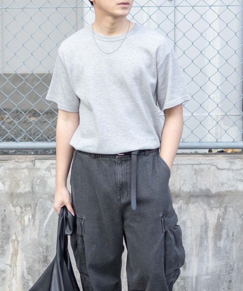 NAVY（ネイビー）の「NAVY ワッフルクルーTシャツ（Tシャツ/カットソー・メンズ・ホワイト/ネイビー系/杢グレー/カーキ/ブラック・XXL/XL/L/M/S）」の17枚目の写真