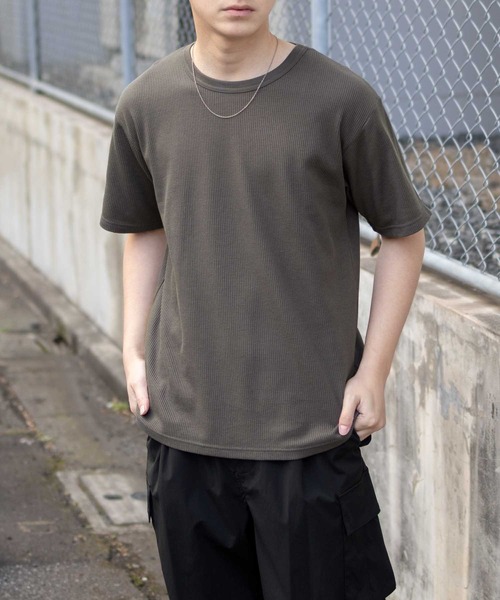 NAVY（ネイビー）の「NAVY ワッフルクルーTシャツ（Tシャツ/カットソー・メンズ・ホワイト/ネイビー系/杢グレー/カーキ/ブラック・XXL/XL/L/M/S）」の22枚目の写真
