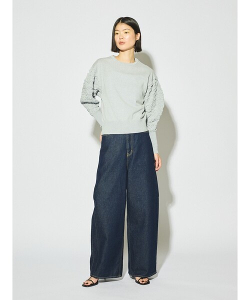MIDIUMISOLID(ミディウミソリッド)の「MIDIUMISOLID for Ladies バレルレッグワイドデニム(デニムパンツ・レディース・ネイビー/ホワイト・36/38)」の2枚目の写真
