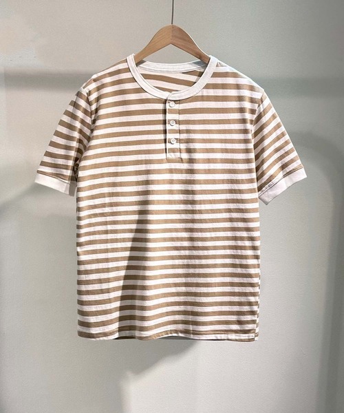 aimoha(アイモハ)の「aimoha MEN マルチボーダーヘンリーネックT(Tシャツ/カットソー・メンズ・ブラック/ブラウン/ベージュ・LARGE/X-LARGE/XX-LARGE/XXX-LARGE)」の3枚目の写真