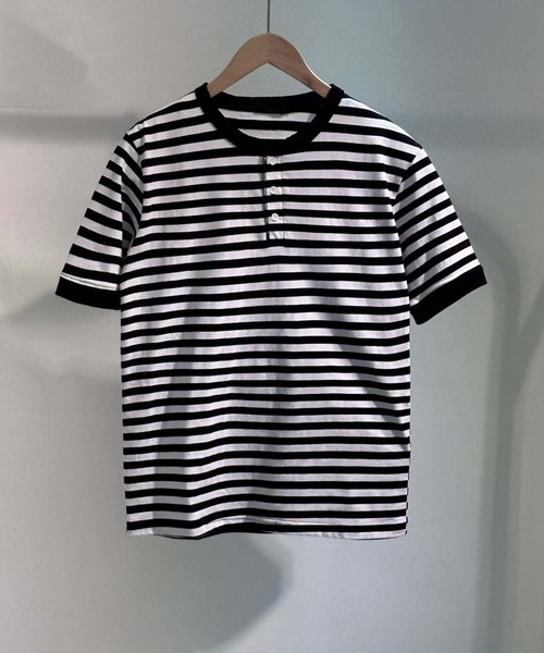aimoha(アイモハ)の「aimoha MEN マルチボーダーヘンリーネックT(Tシャツ/カットソー・メンズ・ブラック/ブラウン/ベージュ・LARGE/X-LARGE/XX-LARGE/XXX-LARGE)」の2枚目の写真