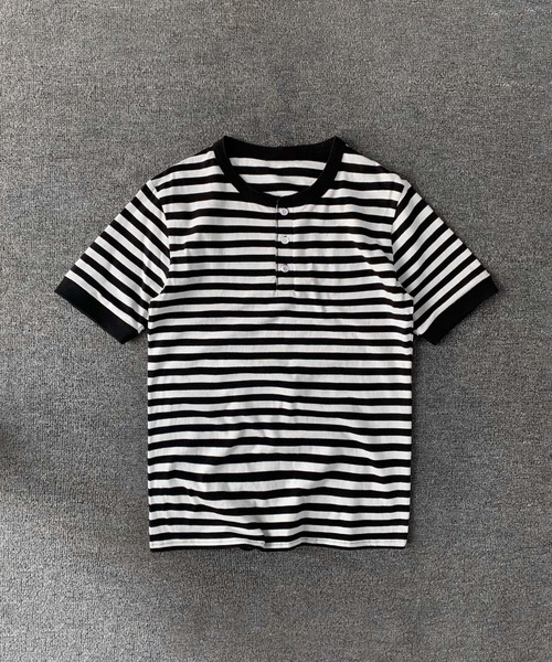 aimoha(アイモハ)の「aimoha MEN マルチボーダーヘンリーネックT(Tシャツ/カットソー・メンズ・ブラック/ブラウン/ベージュ・LARGE/X-LARGE/XX-LARGE/XXX-LARGE)」の10枚目の写真