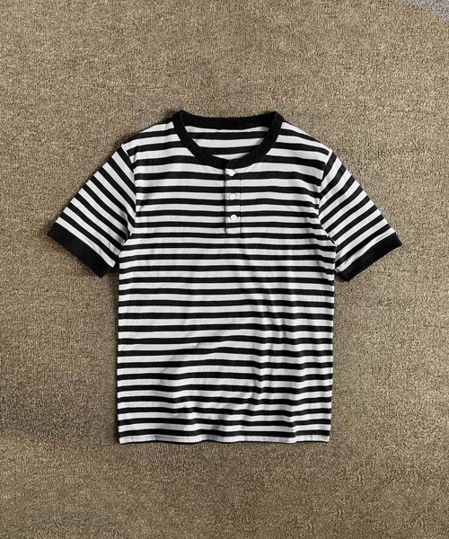 aimoha(アイモハ)の「aimoha MEN マルチボーダーヘンリーネックT(Tシャツ/カットソー・メンズ・ブラック/ブラウン/ベージュ・LARGE/X-LARGE/XX-LARGE/XXX-LARGE)」の11枚目の写真
