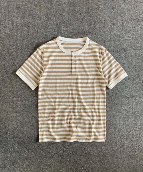 aimoha(アイモハ)の「aimoha MEN マルチボーダーヘンリーネックT(Tシャツ/カットソー・メンズ・ブラック/ブラウン/ベージュ・LARGE/X-LARGE/XX-LARGE/XXX-LARGE)」の12枚目の写真
