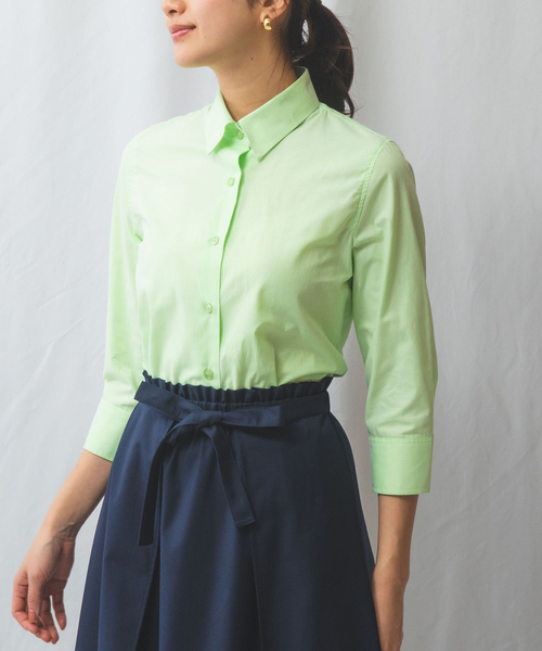 NARACAMICIE（ナラカミーチェ）の「【NARACAMICIE】オックスフォード七分袖シャツ（シャツ/ブラウス・レディース・ブルー/ホワイト/ピンク/グリーン・S/M/XL/L）」の2枚目の写真