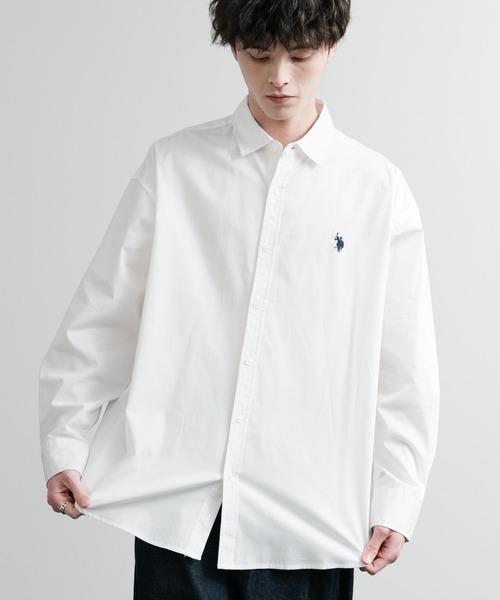 U.S. POLO ASSN.(ユーエスポロアッスン)の「U.S. POLO ASSN. ユーエスポロアッスン オーバーサイズ 無地 ストライプ チェック柄 ワンポイントロゴ刺繍 長袖レギュラーカラーブロードシャツ(シャツ/ブラウス・メンズ・ホワイト/アイボリー/ネイビー/ライトブルー/サックスブルー/ブラック・L/M/LL)」の2枚目の写真