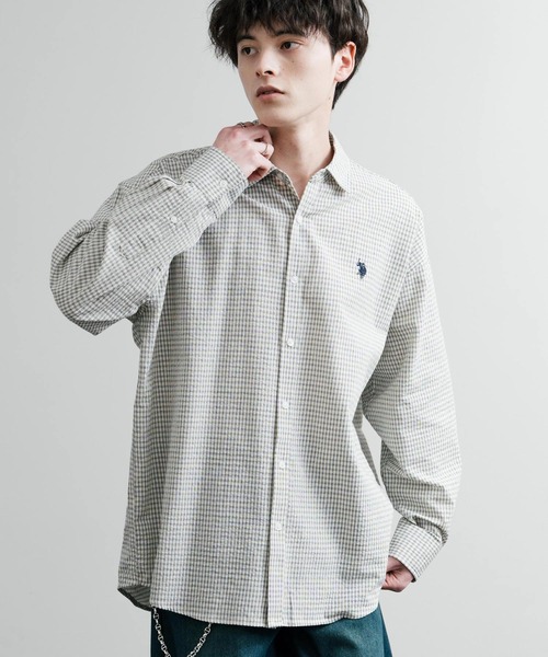 U.S. POLO ASSN.(ユーエスポロアッスン)の「U.S. POLO ASSN. ユーエスポロアッスン オーバーサイズ 無地 ストライプ チェック柄 ワンポイントロゴ刺繍 長袖レギュラーカラーブロードシャツ(シャツ/ブラウス・メンズ・ホワイト/アイボリー/ネイビー/ライトブルー/サックスブルー/ブラック・L/M/LL)」の1枚目の写真