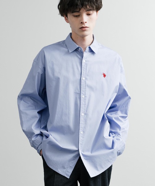 U.S. POLO ASSN.(ユーエスポロアッスン)の「U.S. POLO ASSN. ユーエスポロアッスン オーバーサイズ 無地 ストライプ チェック柄 ワンポイントロゴ刺繍 長袖レギュラーカラーブロードシャツ(シャツ/ブラウス・メンズ・ホワイト/アイボリー/ネイビー/ライトブルー/サックスブルー/ブラック・L/M/LL)」の4枚目の写真