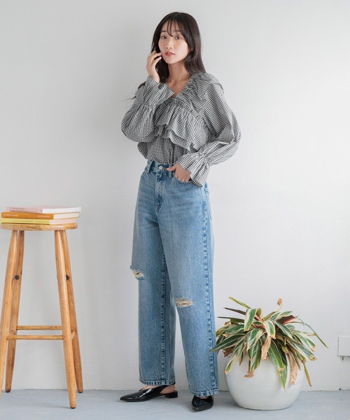 LOWRYS FARM（ローリーズファーム）の「アシメフリルギャザーブラウス　 288147（シャツ/ブラウス・レディース・ホワイト/ブラウン系その他/ブラック/ブラック系その他・FREE）」の15枚目の写真