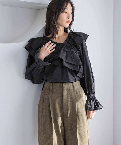 LOWRYS FARM（ローリーズファーム）の「アシメフリルギャザーブラウス　 288147（シャツ/ブラウス・レディース・ホワイト/ブラウン系その他/ブラック/ブラック系その他・FREE）」の19枚目の写真