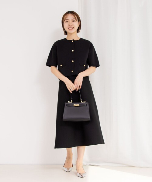 NOLLEY’S（ノーリーズ）の「《セットアップ対応》《手洗い可能》ミラノリブ半袖ジャケット（ノーカラージャケット・レディース・ブラック/ホワイト系その他5・38）」の13枚目の写真