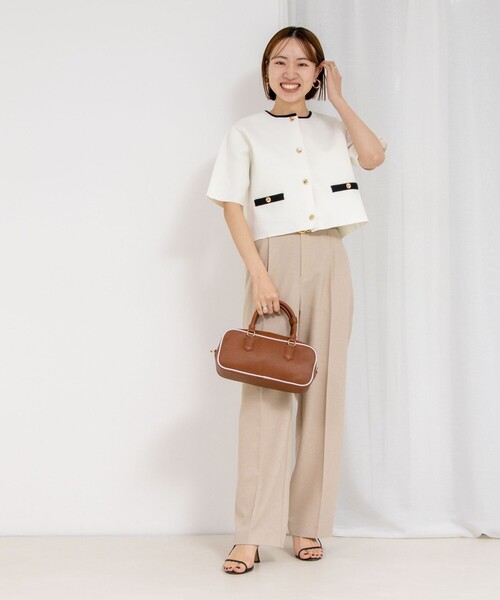 NOLLEY’S（ノーリーズ）の「《セットアップ対応》《手洗い可能》ミラノリブ半袖ジャケット（ノーカラージャケット・レディース・ブラック/ホワイト系その他5・38）」の16枚目の写真