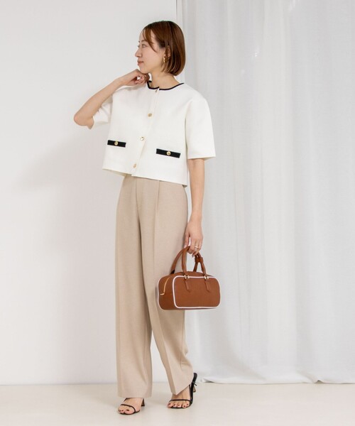 NOLLEY’S（ノーリーズ）の「《セットアップ対応》《手洗い可能》ミラノリブ半袖ジャケット（ノーカラージャケット・レディース・ブラック/ホワイト系その他5・38）」の17枚目の写真