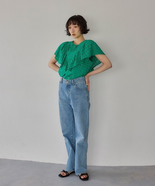 EMMEL REFINES(エメルリファインズ)の「<EMMEL REFINES>EM フリル レース ブラウス(シャツ/ブラウス・レディース・ブラック/ホワイト/ケリーグリーン・FREE)」の4枚目の写真