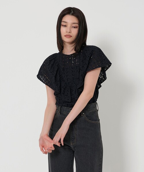 EMMEL REFINES(エメルリファインズ)の「<EMMEL REFINES>EM フリル レース ブラウス(シャツ/ブラウス・レディース・ブラック/ホワイト/ケリーグリーン・FREE)」の5枚目の写真