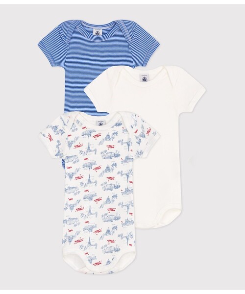 PETIT BATEAU(プチバトー)の「半袖ボディ3枚組(ロンパース・キッズ・その他1・6MONTH/12MONTH/18MONTH/24MONTH)」の1枚目の写真