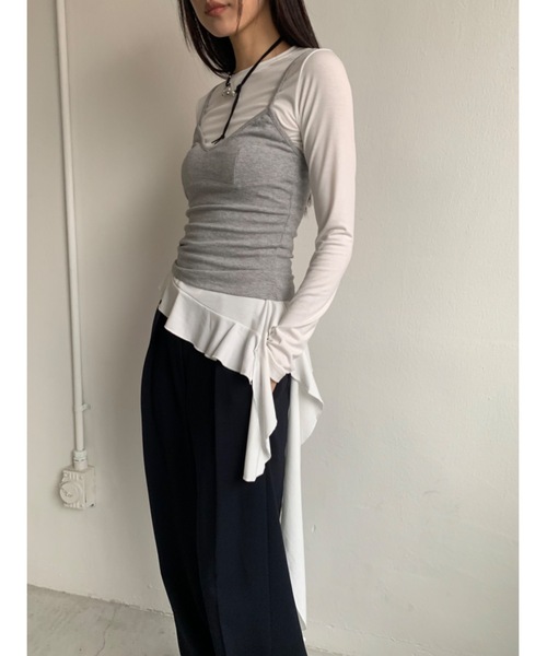 Didot.showroom(ディドット ショールーム)の「ウェーブフレアアンバランスT(Tシャツ/カットソー・レディース・ベージュ/ブラック/アイボリー・FREE)」の2枚目の写真