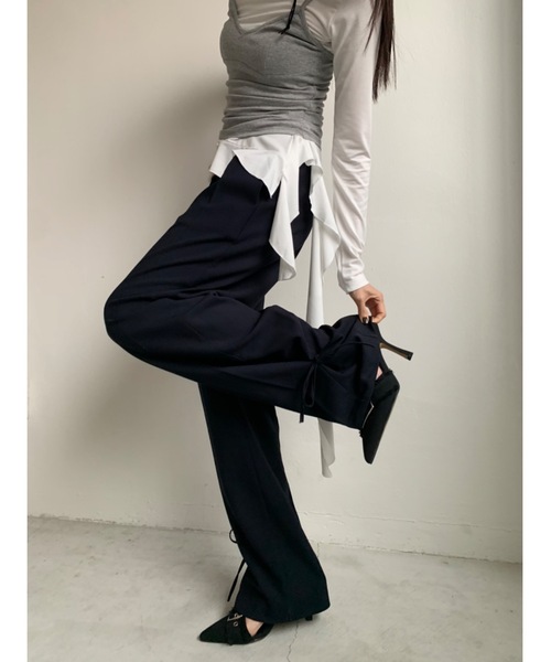 Didot.showroom(ディドット ショールーム)の「ウェーブフレアアンバランスT(Tシャツ/カットソー・レディース・ベージュ/ブラック/アイボリー・FREE)」の5枚目の写真
