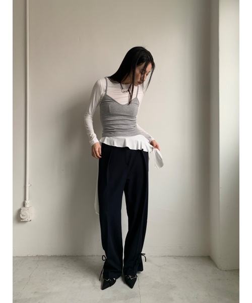 Didot.showroom(ディドット ショールーム)の「ウェーブフレアアンバランスT(Tシャツ/カットソー・レディース・ベージュ/ブラック/アイボリー・FREE)」の7枚目の写真