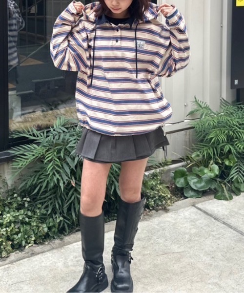 nemne store(ネンネストア)の「マルチボーダードッキングフーディ(パーカー・レディース・アイボリー/ボルドー・MEDIUM/SMALL)」の1枚目の写真
