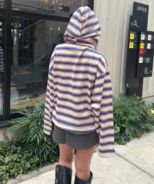 nemne store(ネンネストア)の「マルチボーダードッキングフーディ(パーカー・レディース・アイボリー/ボルドー・MEDIUM/SMALL)」の10枚目の写真