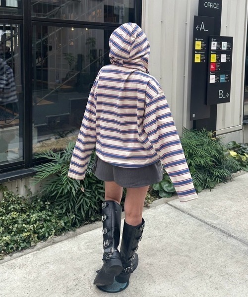 nemne store(ネンネストア)の「マルチボーダードッキングフーディ(パーカー・レディース・アイボリー/ボルドー・MEDIUM/SMALL)」の11枚目の写真