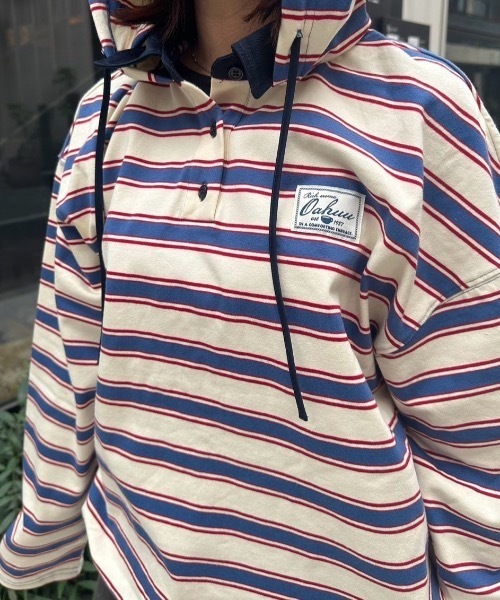 nemne store(ネンネストア)の「マルチボーダードッキングフーディ(パーカー・レディース・アイボリー/ボルドー・MEDIUM/SMALL)」の7枚目の写真
