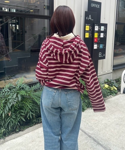 nemne store(ネンネストア)の「マルチボーダードッキングフーディ(パーカー・レディース・アイボリー/ボルドー・MEDIUM/SMALL)」の15枚目の写真