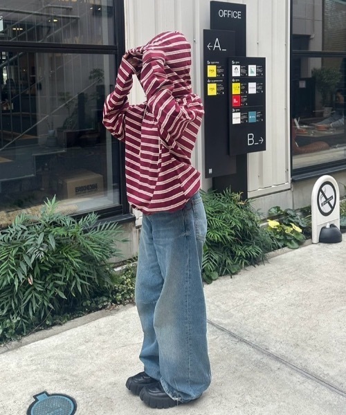 nemne store(ネンネストア)の「マルチボーダードッキングフーディ(パーカー・レディース・アイボリー/ボルドー・MEDIUM/SMALL)」の14枚目の写真