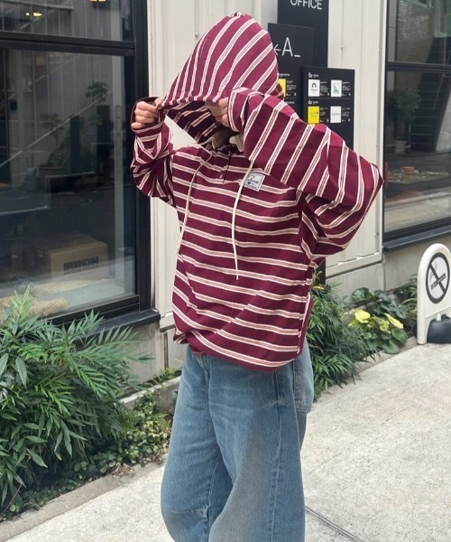 nemne store(ネンネストア)の「マルチボーダードッキングフーディ(パーカー・レディース・アイボリー/ボルドー・MEDIUM/SMALL)」の13枚目の写真