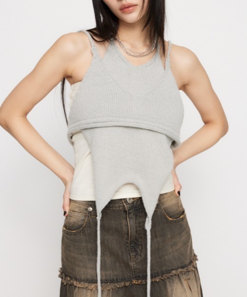 LAGUA GEM（ラグアジェム）の「2PIECE KNIT ビスチェキャミソール（キャミソール・レディース・グレー/ホワイト/ライトブルー・FREE）」の3枚目の写真