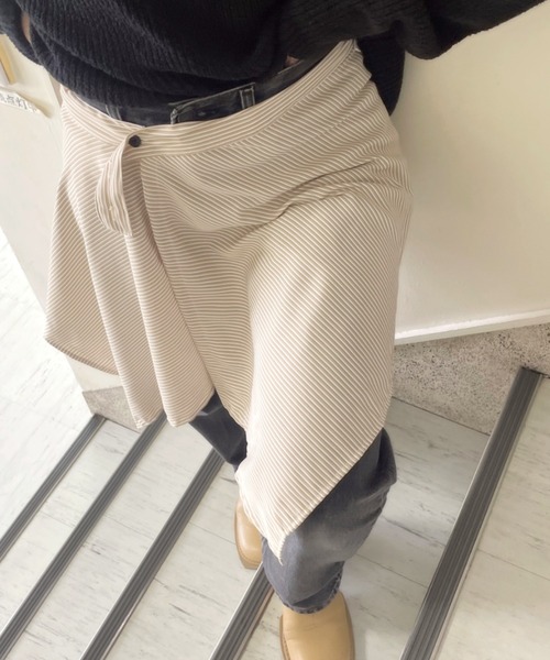 LAC-VERT(ラック・ヴェール)の「シャツ風巻きスカート(ベルト・レディース・ブルー/ブラック/ブラウン/ネイビー・FREE)」の1枚目の写真