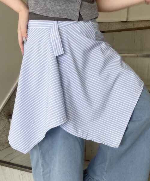 LAC-VERT(ラック・ヴェール)の「シャツ風巻きスカート(ベルト・レディース・ブルー/ブラック/ブラウン/ネイビー・FREE)」の4枚目の写真