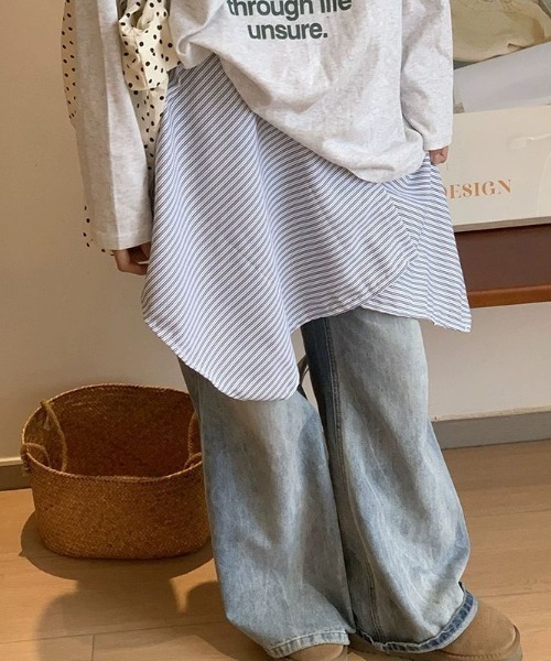 LAC-VERT(ラック・ヴェール)の「シャツ風巻きスカート(ベルト・レディース・ブルー/ブラック/ブラウン/ネイビー・FREE)」の2枚目の写真