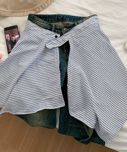 LAC-VERT(ラック・ヴェール)の「シャツ風巻きスカート(ベルト・レディース・ブルー/ブラック/ブラウン/ネイビー・FREE)」の6枚目の写真