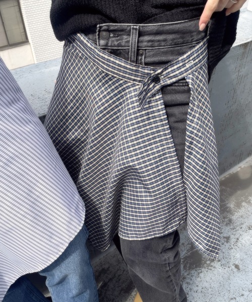 LAC-VERT(ラック・ヴェール)の「シャツ風巻きスカート(ベルト・レディース・ブルー/ブラック/ブラウン/ネイビー・FREE)」の7枚目の写真