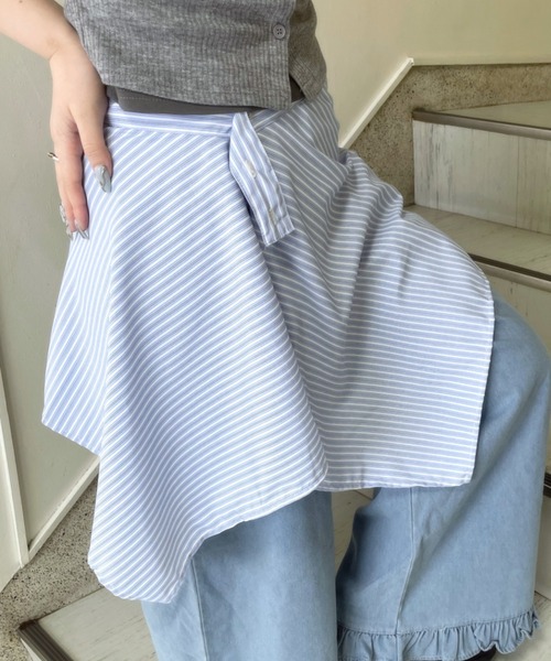 LAC-VERT(ラック・ヴェール)の「シャツ風巻きスカート(ベルト・レディース・ブルー/ブラック/ブラウン/ネイビー・FREE)」の8枚目の写真