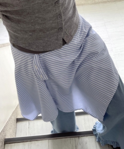 LAC-VERT(ラック・ヴェール)の「シャツ風巻きスカート(ベルト・レディース・ブルー/ブラック/ブラウン/ネイビー・FREE)」の10枚目の写真