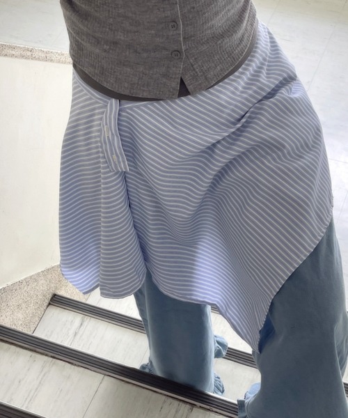 LAC-VERT(ラック・ヴェール)の「シャツ風巻きスカート(ベルト・レディース・ブルー/ブラック/ブラウン/ネイビー・FREE)」の9枚目の写真