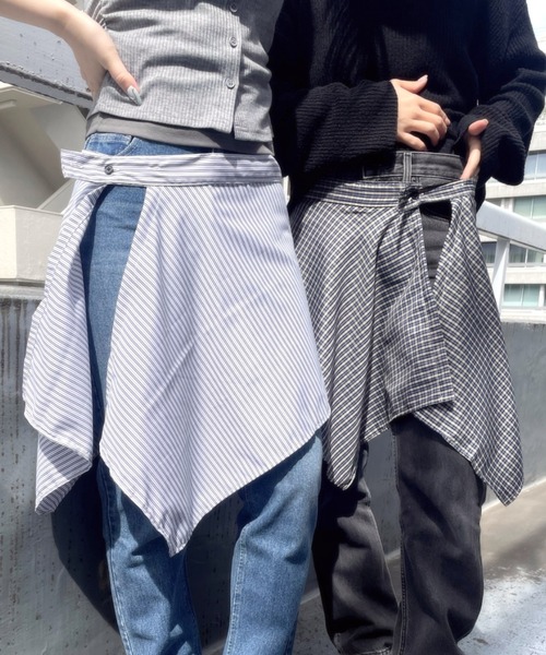 LAC-VERT(ラック・ヴェール)の「シャツ風巻きスカート(ベルト・レディース・ブルー/ブラック/ブラウン/ネイビー・FREE)」の15枚目の写真