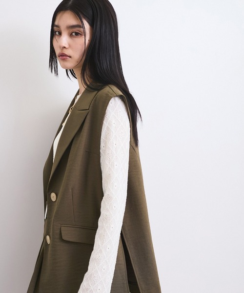 VIS（ビス）の「【セットアップ対応】サイド深スリットジレベスト（ベスト・レディース・ブラック/グリーン系その他2・FREE）」の4枚目の写真