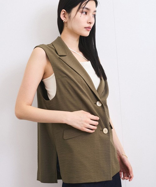 VIS（ビス）の「【セットアップ対応】サイド深スリットジレベスト（ベスト・レディース・ブラック/グリーン系その他2・FREE）」の5枚目の写真